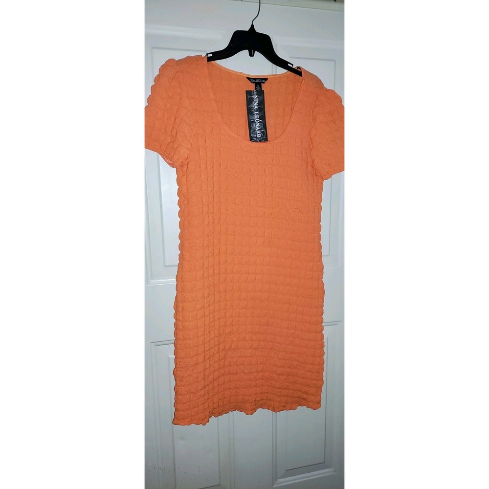 Nina Leonard Orange Sorbet Bubble Dress Size Small NEW